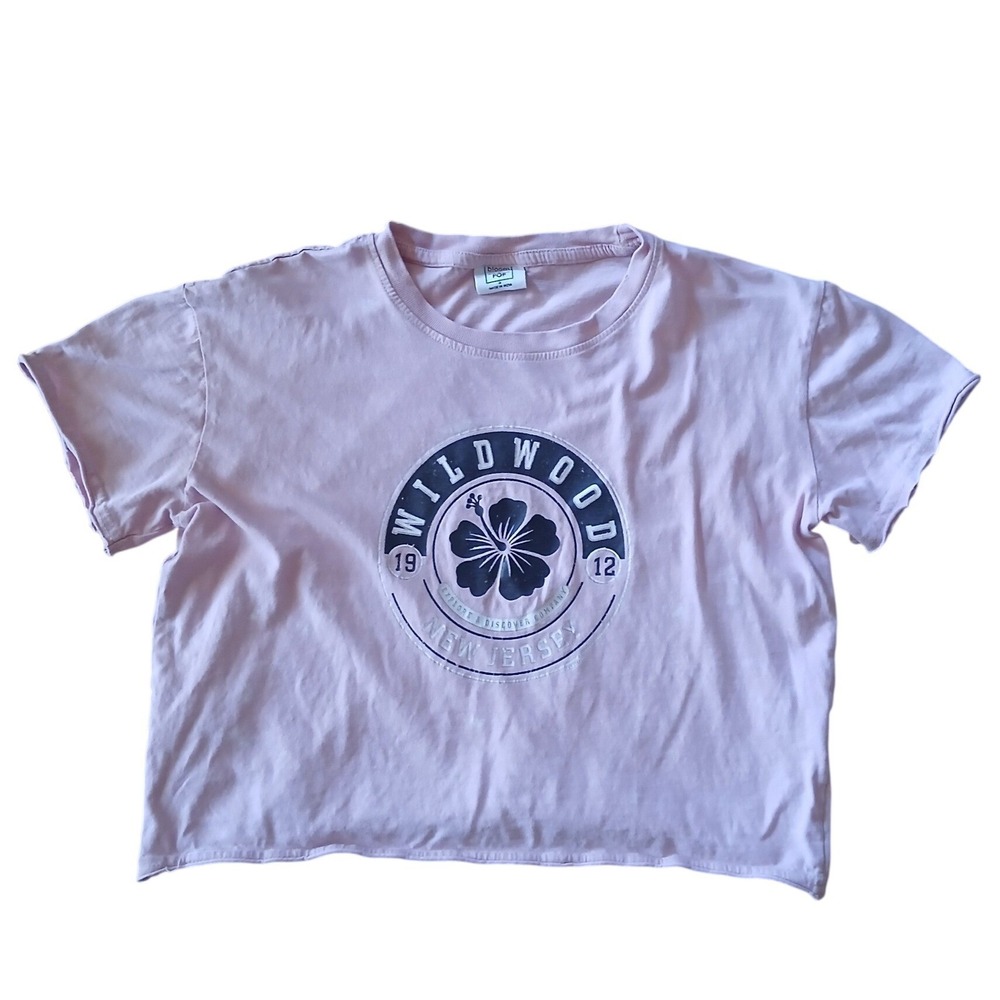 Bloom Pop T-Shirt Women Small Mauve Pink Wildwood NJ Hibiscus Graphic Crop Top